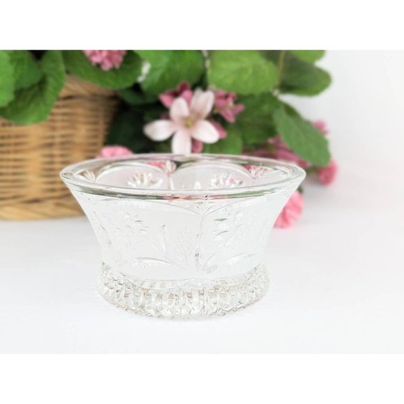 Vintage Frosted Crystal Candy Dish Floral Cut to Clear Glass Pedestal Bowl - Picture 1 of 10